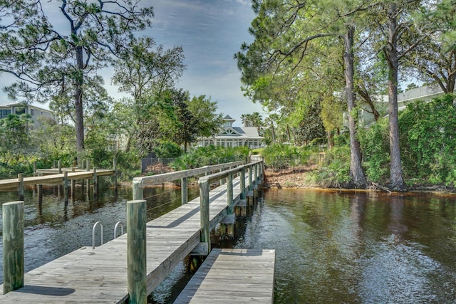 view of dock featuring a water view