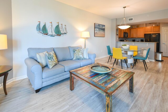 living room with light hardwood / wood-style floors