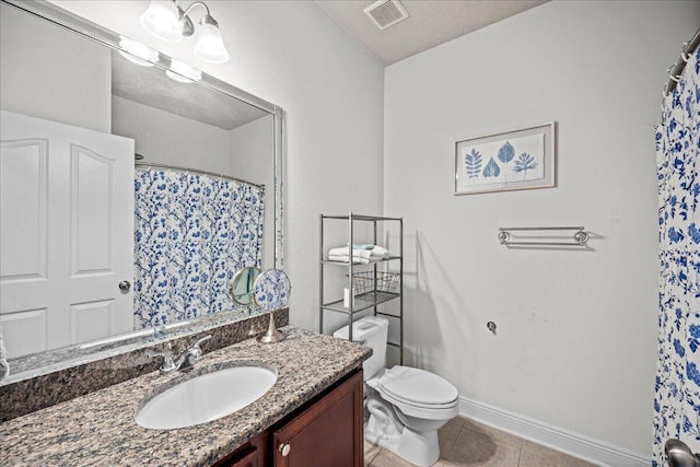 bathroom with tile patterned floors, vanity, and toilet