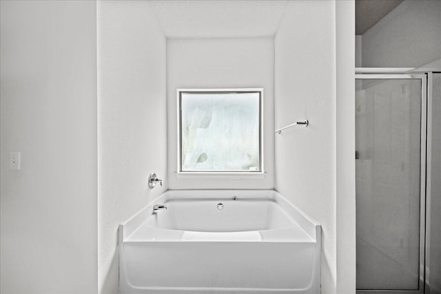 bathroom with plus walk in shower