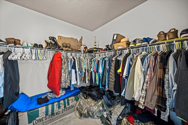 walk in closet with carpet flooring