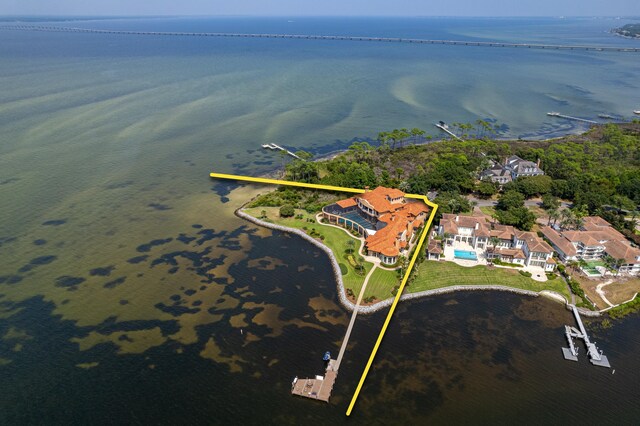 aerial view with a water view