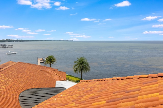 view of dock with a water view