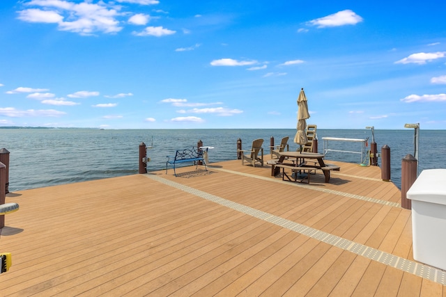 dock area featuring a water view