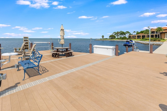 view of dock with a water view