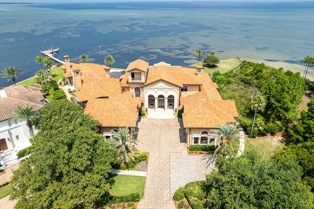 aerial view with a water view