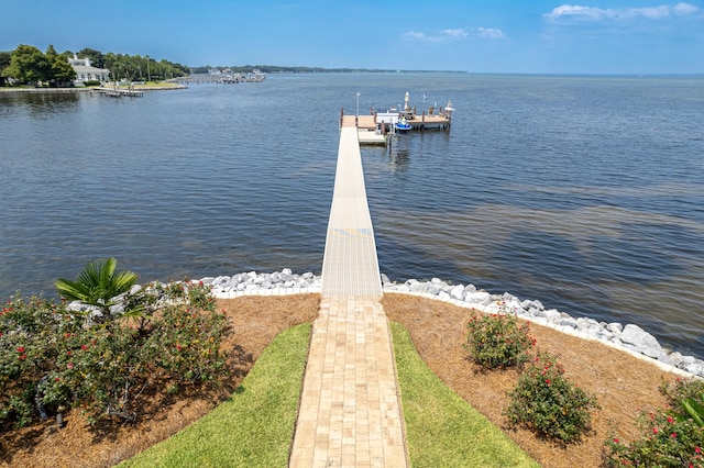 view of dock with a water view