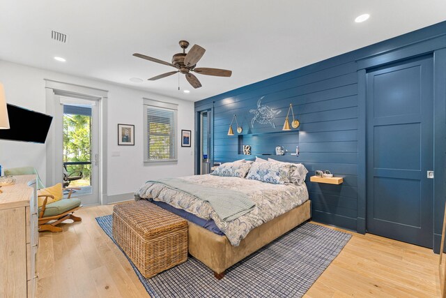 121 Shannon Dr, Santa Rosa Beach, FL 32459 - bedroom featuring light wood-style floors, access to exterior, and recessed lighting