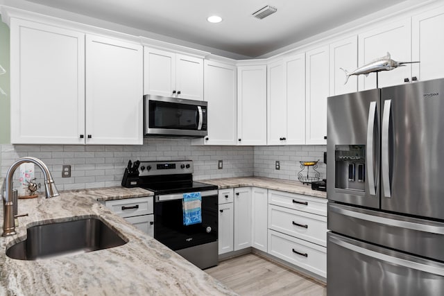 kitchen featuring sink, stainless steel appliances, and white cabinets