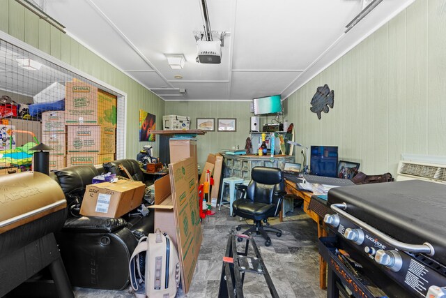 garage with a garage door opener