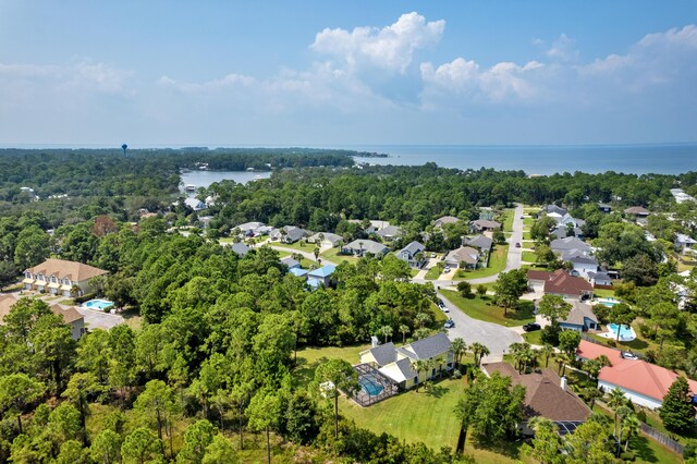 bird's eye view featuring a water view