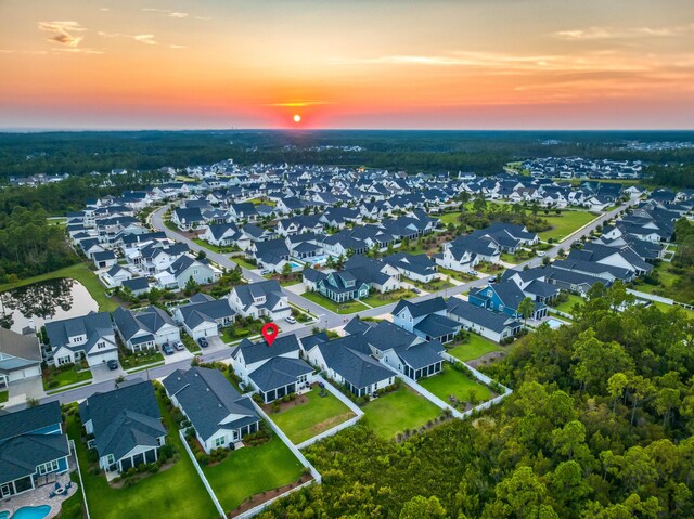 view of aerial view at dusk