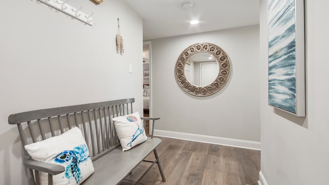 corridor with hardwood / wood-style flooring