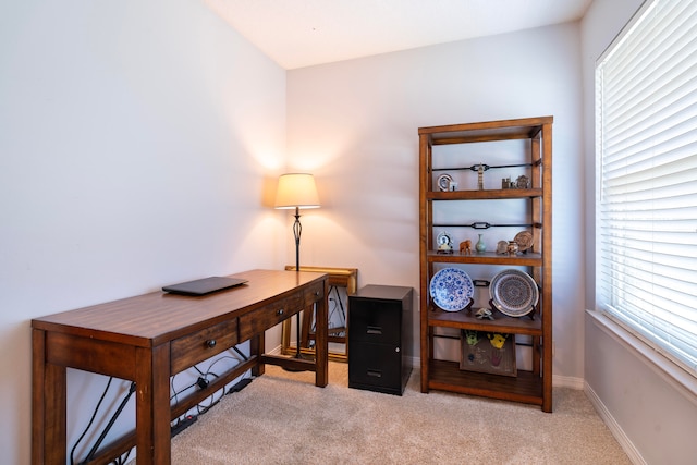 office space with light colored carpet