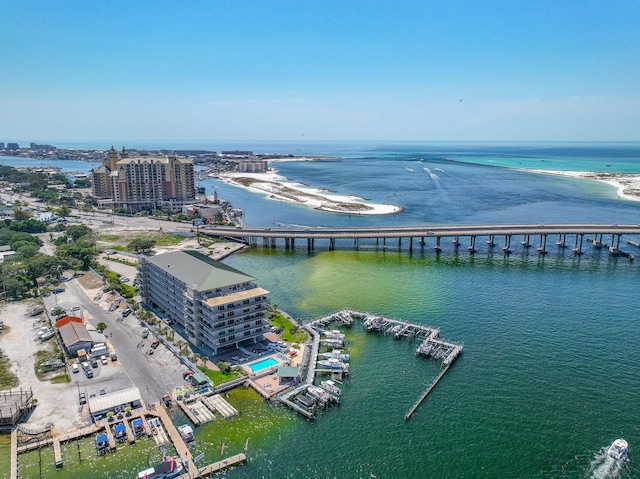 aerial view with a view of city and a water view