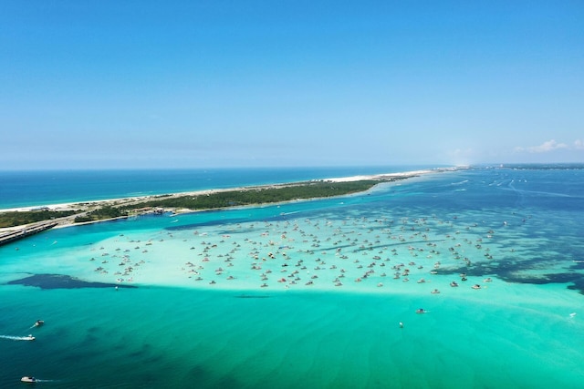 aerial view featuring a beach view and a water view