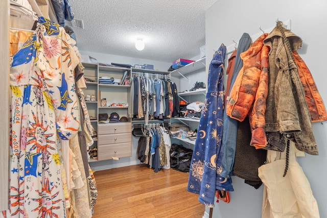 spacious closet featuring light hardwood / wood-style floors