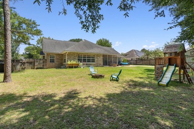 view of yard with a playground and cooling unit