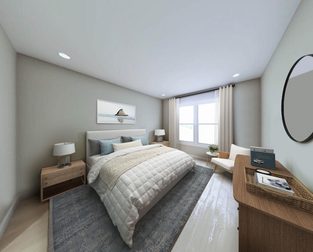 bedroom featuring recessed lighting, baseboards, and wood finished floors