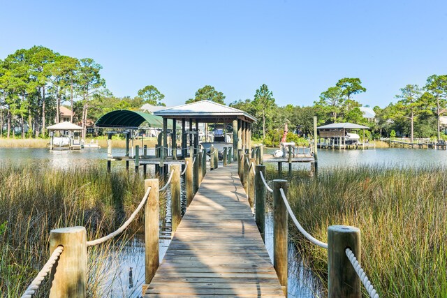 dock area featuring a water view