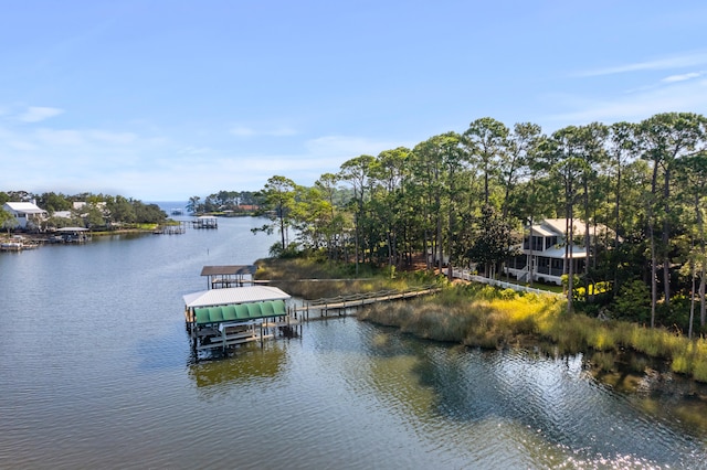 property view of water featuring a dock