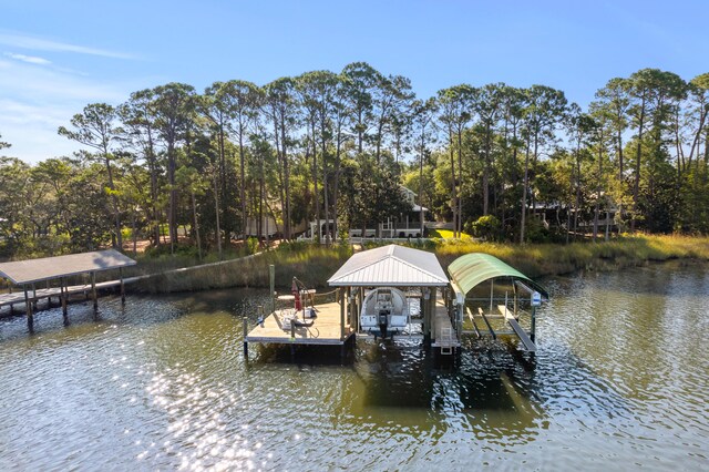 dock area featuring a water view