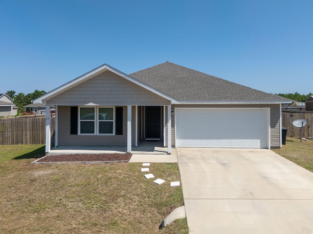 single story home with a garage and a front yard