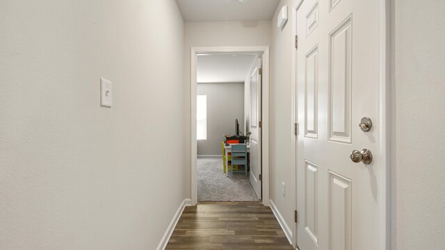 hall featuring dark wood-type flooring