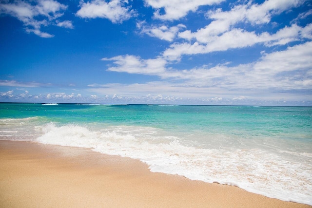 view of water feature with a view of the beach