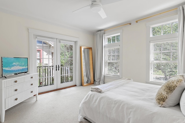 1247 Prospect Promenade, Panama City Beach, FL 32413 - carpeted bedroom with access to exterior, french doors, multiple windows, and ceiling fan