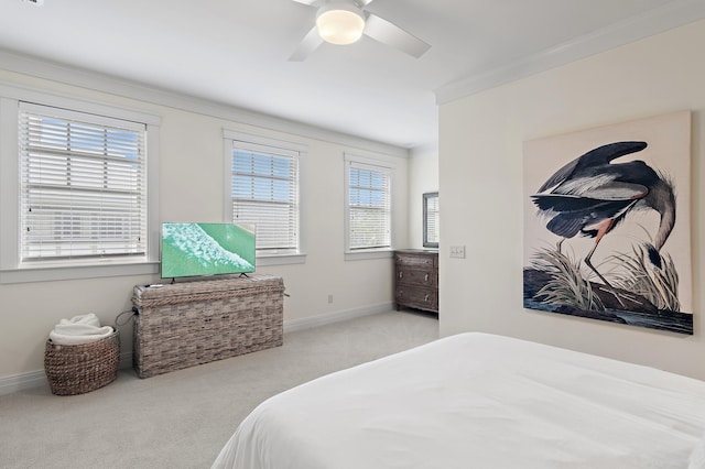1247 Prospect Promenade, Panama City Beach, FL 32413 - bedroom featuring ceiling fan, crown molding, and light colored carpet