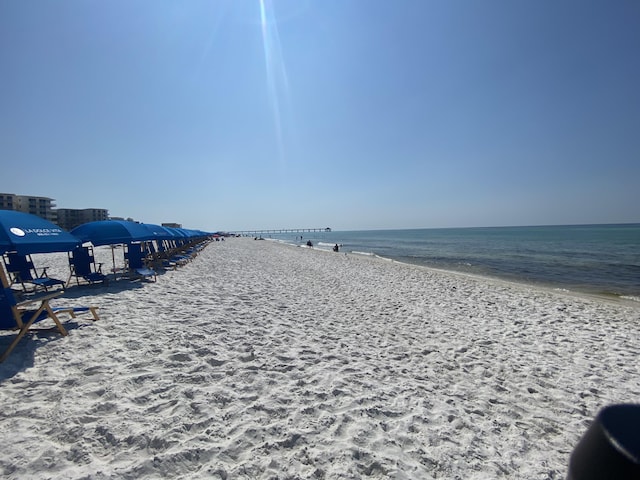 property view of water featuring a view of the beach