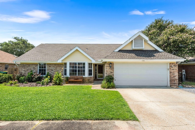 ranch-style house with a front lawn and a garage