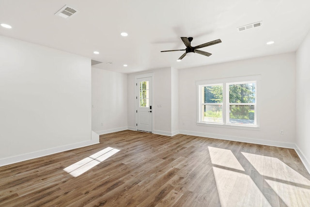 empty room with recessed lighting, visible vents, and light wood-style flooring