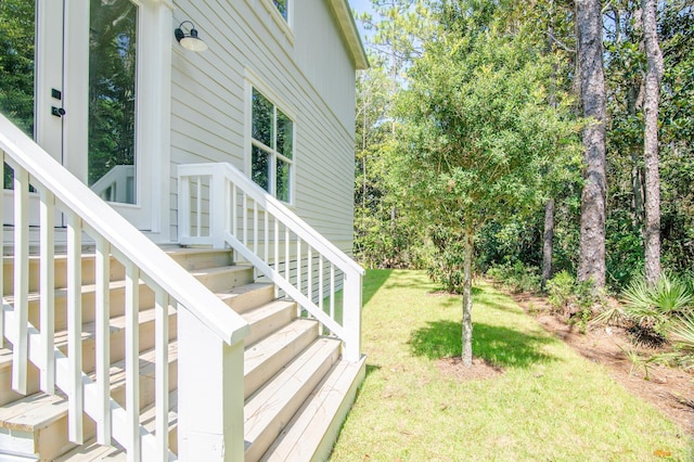 view of yard featuring stairway