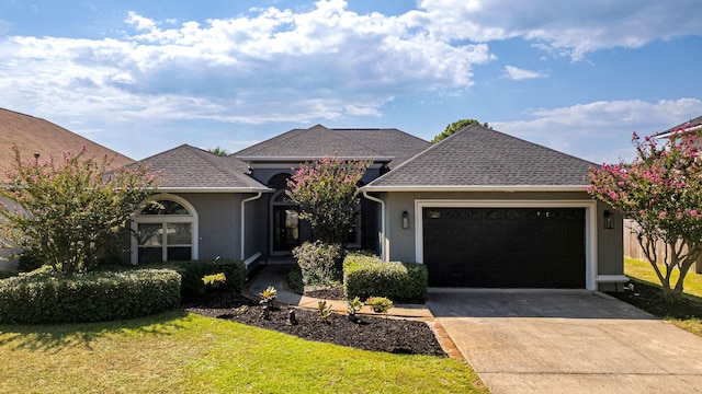 view of front of home featuring a garage and a front lawn