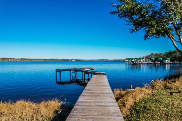 view of dock with a water view