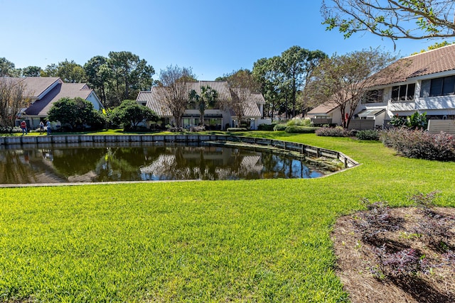 view of yard with a water view