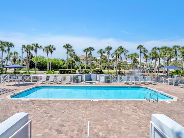 view of pool featuring a patio