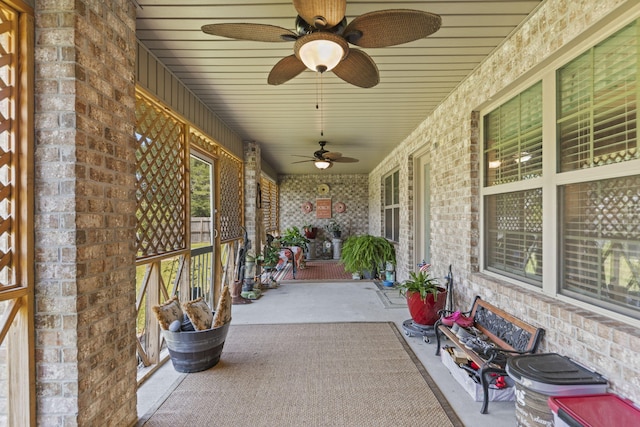 view of patio / terrace featuring ceiling fan and a porch