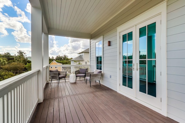 wooden terrace with french doors