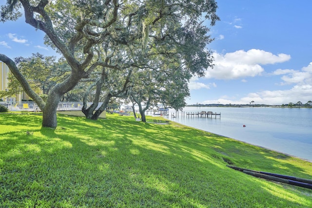 view of yard with a water view