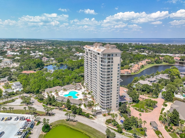 aerial view with a water view