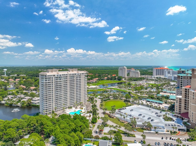 bird's eye view with a water view and a city view