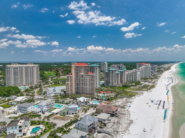 bird's eye view with a view of city, a water view, and a view of the beach