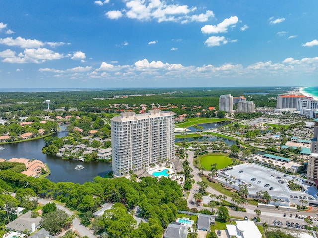 aerial view with a water view