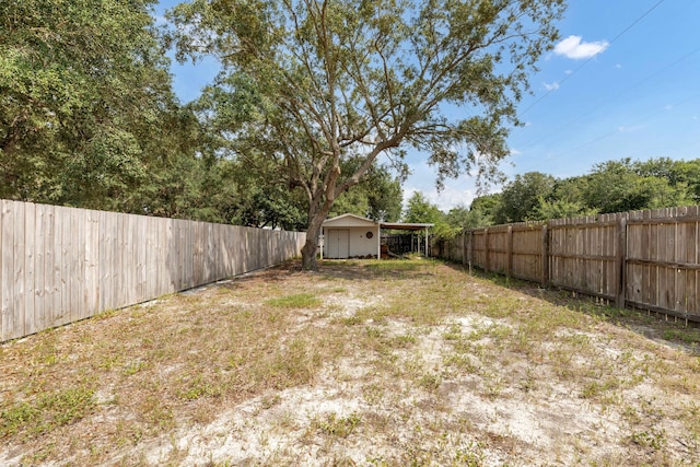 view of yard with a storage shed