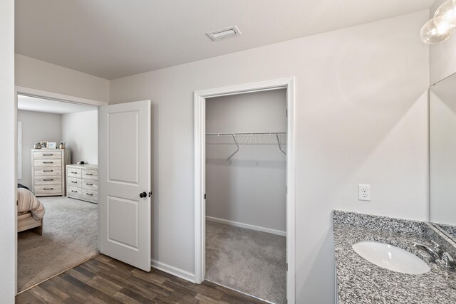 interior space featuring sink, a closet, and dark hardwood / wood-style floors