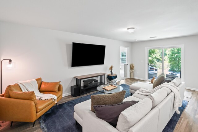 living room with hardwood / wood-style flooring