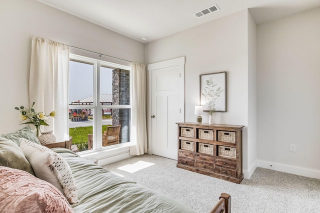 living area with light colored carpet